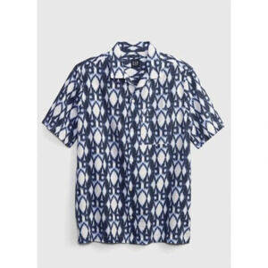 GAP Men's Blue & White IKAT Linen Short Sleeve Button Down Shirt Sz Large